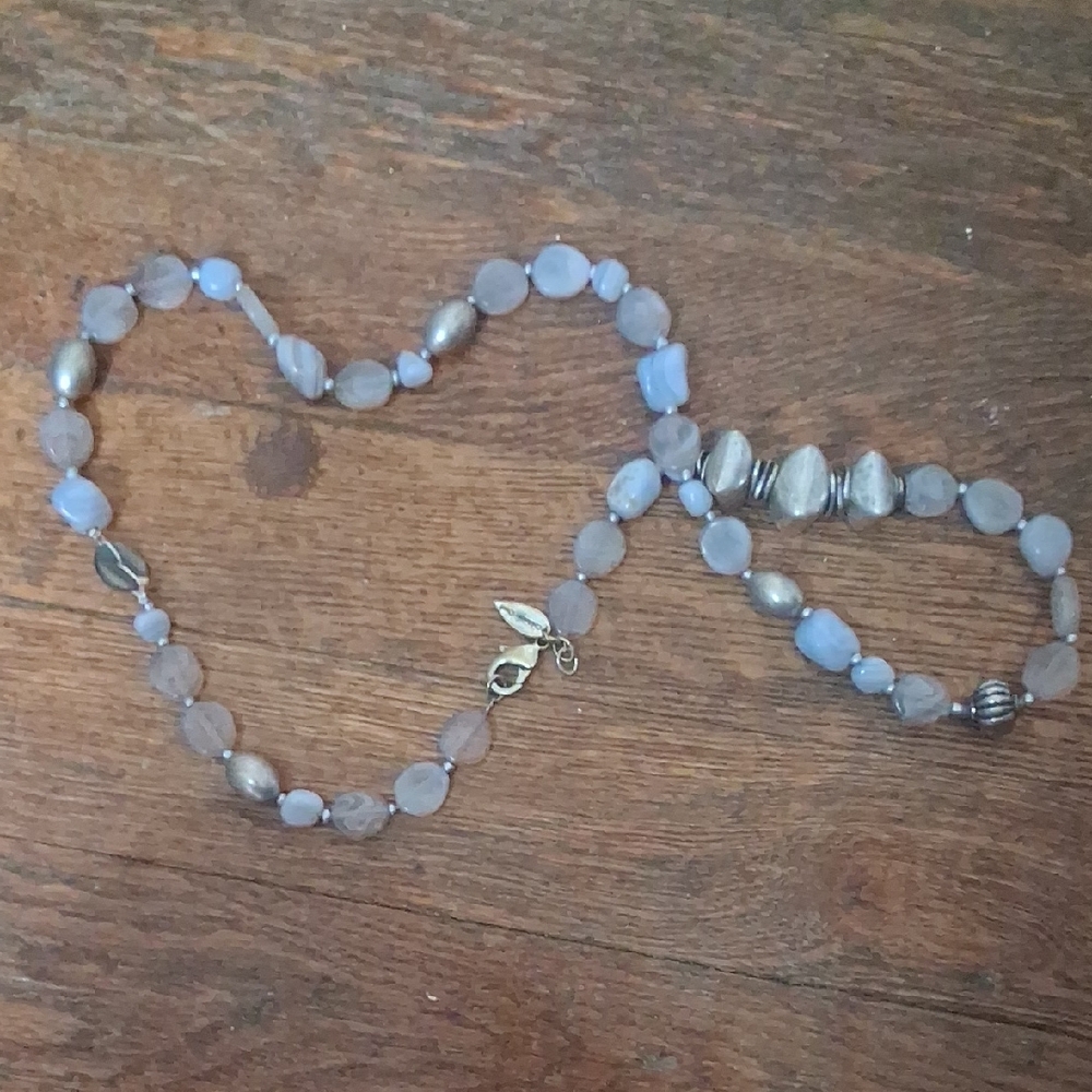 Elegant Blue and Silver Beaded Necklace